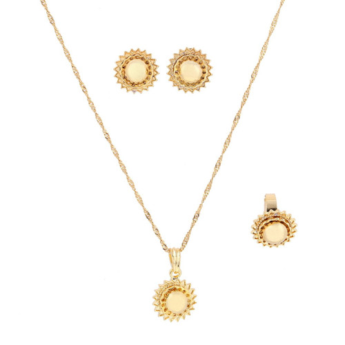 Ethiopian Jewelry Set 24k Gold Plated Pendant Earing Ring Set African Wedding Jewelry Sets
