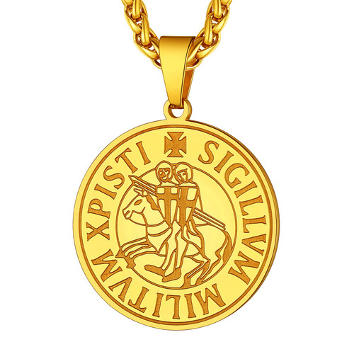 Richsteel 18K Gold Plated Knights Templar Seal Poor Fellow-Soldiers of Christ Saint-Omer Pewter Men's Pendant Medallion Charm Amulet Jewelry