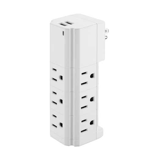 LAX Gadgets Multi-Plug Outlet - Surge Protectors Power Strip Smart Charging Wall Adapter - 9 Wall Outlets with 2 USB Ports - Perfect Multi-Plug Extender for Home, School, & Office - White (SRGTWR9WH)