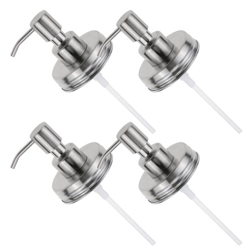 Cabilock Stainless Steel Pumps 4Pcs Mason Jar Soap Dispenser Lid and Pump Replacement Stainless Steel Mason Jar Accessories 70MM for Mason Jars DIY Lotion Soap Dispensers