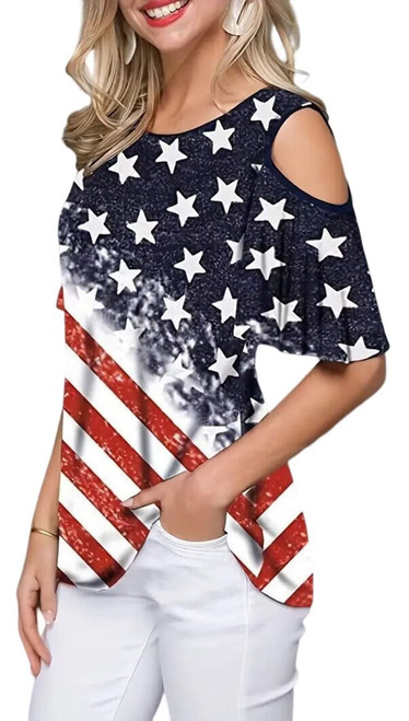 American Flag 4th of July Patriotic Cold Shoulder T-Shirt Women Star Striped Graphic Shirt Summer Short Sleeve Tops Tee ?X-Large,Blue American Flag 4th of July Patriotic Cold Shoulder T-Shirt Women Star Striped Graphic Shirt Summer Short Sleeve Tops Tee ?X-Large,Blue