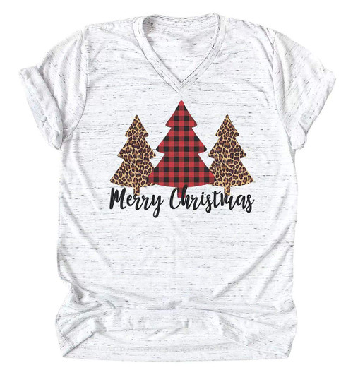 Merry Christmas Shirt Women Leopard Plaid Trees Print Casual V Neck Short Sleeve Tshirt Top Merry Christmas Shirt Women Leopard Plaid Trees Print Casual V Neck Short Sleeve Tshirt Top