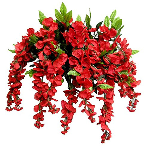 Artificial Wisteria Long Hanging Bush Flowers - 15 Stems For Home, Wedding, Restaurant and Office Decoration Arrangement, Red