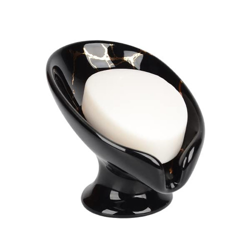 Soap Dish, Ceramic Soap Holder Self Draining Leaf Shape Bar Soap Holder, Marble Look Black Drain Soap Dish Holder for Bathroom, Easy to Clean Keeps Soap Dry, ANTIS'S HOME Soap Dish, Ceramic Soap Holder Self Draining Leaf Shape Bar Soap Holder, Marble Look Black Drain Soap Dish Holder for Bathroom, Easy to Clean Keeps Soap Dry, ANTIS'S HOME