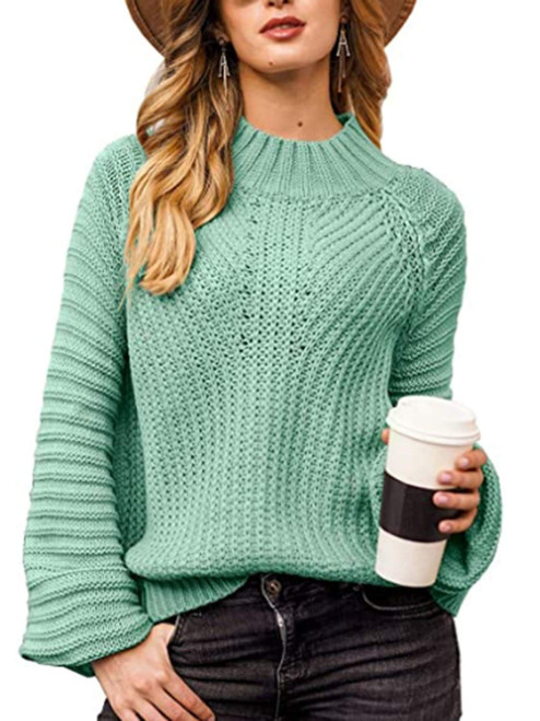 BerryGo Chunky Crewneck Sweaters Long Sleeve Oversized Cable Knit Sweater Green