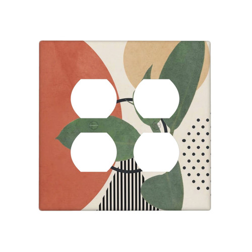 Mid Century Morden Boho Double Duplex Outlet Covers Wall Plate Decorative 2 Gang Light Switch Cover Electrical Switchplate Receptacle Faceplate for Farmhouse Bathroom Home Decor