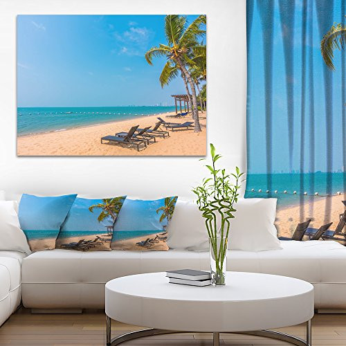 Blue Beach with Palm Trees Seashore Photo Canvas Art Print