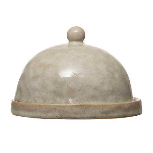 Creative Co-Op Stoneware Domed Dish, White Reactive Glaze (Each One Will Vary)