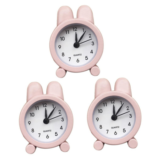 Hemoton 3 pcs Non Ticking Alarm Clock Desktop Mute Clock Non Ticking Clock Bunny Ear Alarm Clock Housewarming Gift Desk Clocks for Office Bedside Alarm Clock Decorations Luminous Child
