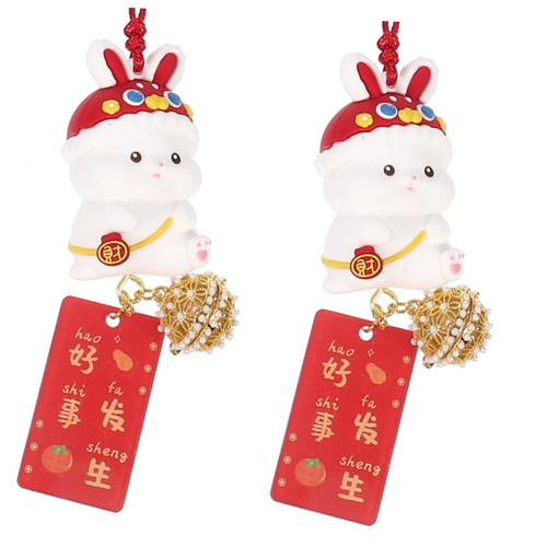 Garneck 2pcs Rabbit Pendant Year of Rabbit Hanging Pendants Chinese New Year Lucky Charm Chinese Hanging Pendants Car Hanging Decoration Zodiac Rabbit Ornament car Toy Upholstery Bunny PVC