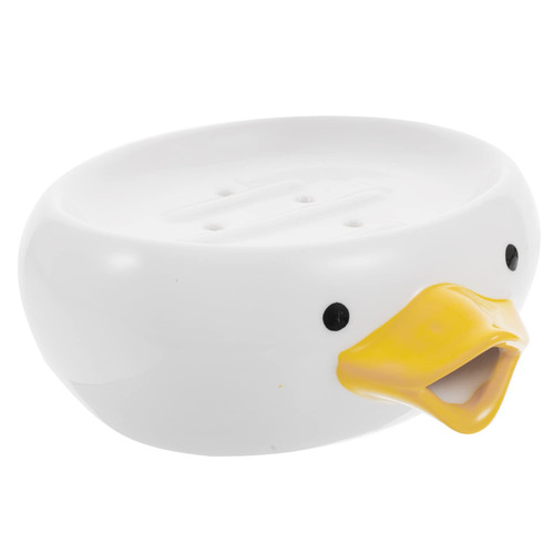 FONDOTIN Duck Soap Box soap Drainer Tray Kitchen Sink Sponge Holder soap draining Rack soap draining case draining Sponge Holder bar soap Holder for Shower tub Ceramics Travel Cute