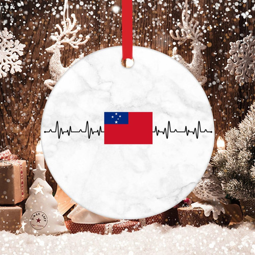 Swavecat Samoa Heartbeat Ornament for Christmas Tree Decor Samoa Country National Christmas Tree Decoration Keepsake Samoa National Flag Ceramic Xmas Ornaments Merry Xmas for Family