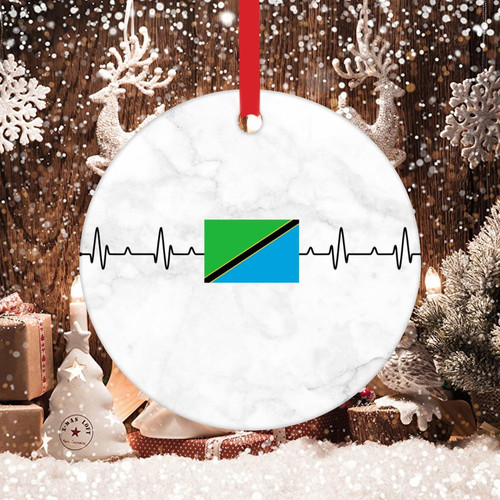 Swavecat Tanzania Christmas Ornament - National Flag Ornament World Traveler Gift Xmas Tree Ornaments Tanzania Heartbeat Ceramic Ornaments for Xmas New Year Gift Winter Xmas Tree Decor