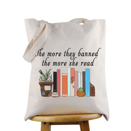 JNIAP Banned Book Reading Tote Bag Book Lover Reader Grocery Bag The More They Banned The More She Read Bookish Bookworm Gift