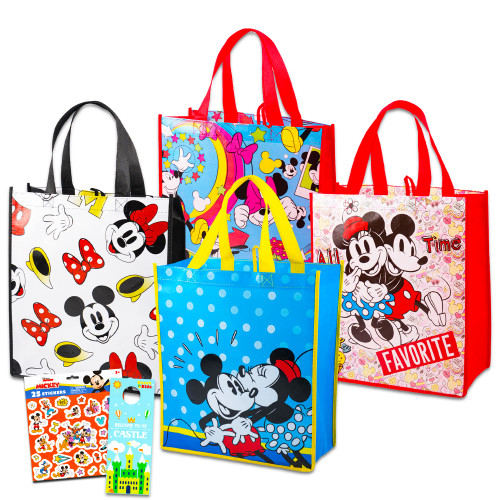 Disney Mickey Mouse and Minnie Mouse Reusable Tote Bag Set ~ Pack of 4 with Stickers