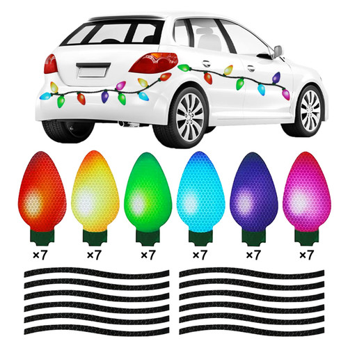 70Pcs Christmas Reflective Car Refrigerator Magnets Decorations Set, 42Pcs Reflective Bulb Light Magnets with 28Pcs Lines Magnetic Car Stickers for Garage Xmas Holiday Birthday Mailbox Decor