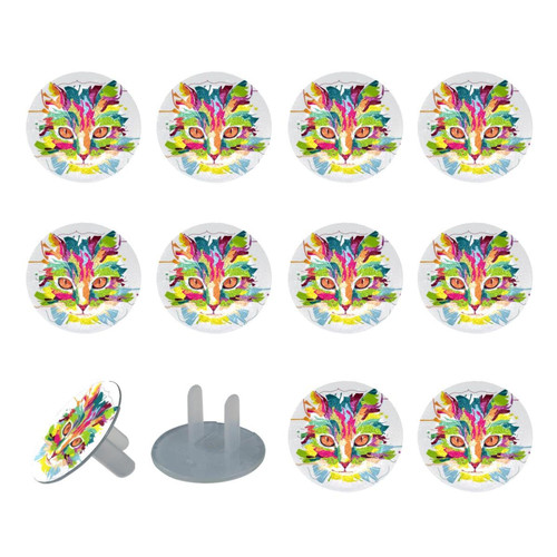 Outlet Plug Covers (24 Pack) Electrical Protector Safety Caps Socket Covers for Home- Colorful Cat White