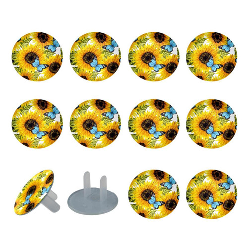 Outlet Plug Covers (24 Pack) Electrical Protector Safety Caps Socket Covers for Home- Sunflower Blue Butterfly