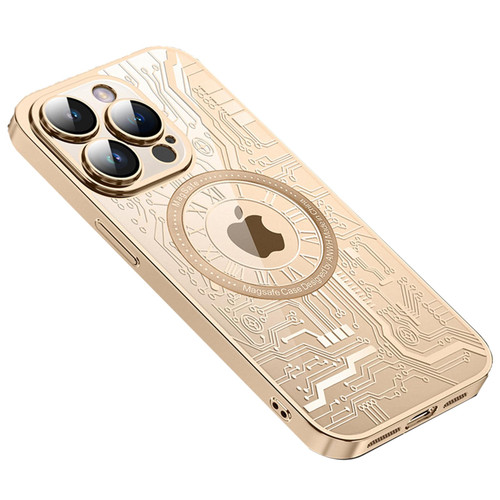 SHERAF Circuit Board Back Case for iPhone 14 13 12 Pro Max Magnetic,Compatible with MagSafe, with Circuit Mechanical Gear Pattern Thin Cool Case (Gold,iPhone 12 Pro Max)