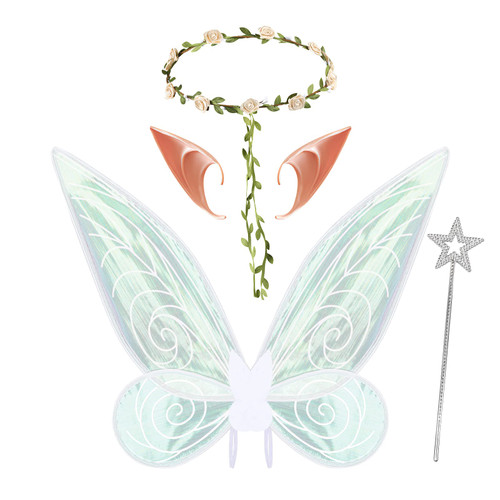 Fairy Wings Costume Set, STOPKLAS Fairy Costume for Women Girls Costume Wings, Sparkling Sheer Butterfly Wings for Adult, Birthday Halloween Costume Fairy Accessories with Elf Ears, Flower Crown, Wand