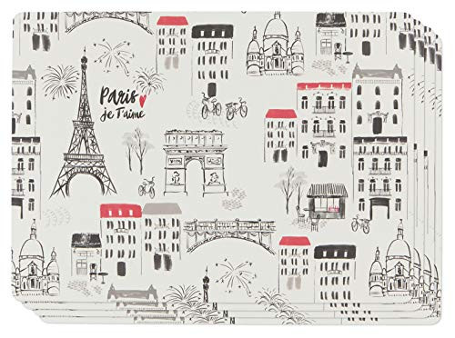 Now Designs Set of Four Cork-Backed Hard Placemats, Paris Je Taime Now Designs Set of Four Cork-Backed Hard Placemats, Paris Je Taime