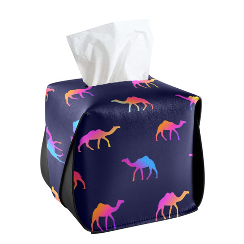 Tissue Box Cover Square Silhouette Animal Tissue Box Holder for Bathroom, PU Leather Facial Kleenex Tissue Box Cube for Car Office