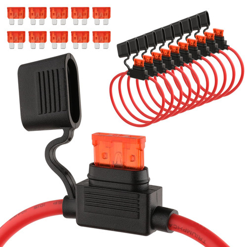 Tiooka 10 AWG Inline Fuse Holder 10 Pack Automotive Replacement Fuse Holder with 40A ATC/ATO Blade Fuse 12 Volt Waterproof for Marine Car Automotive