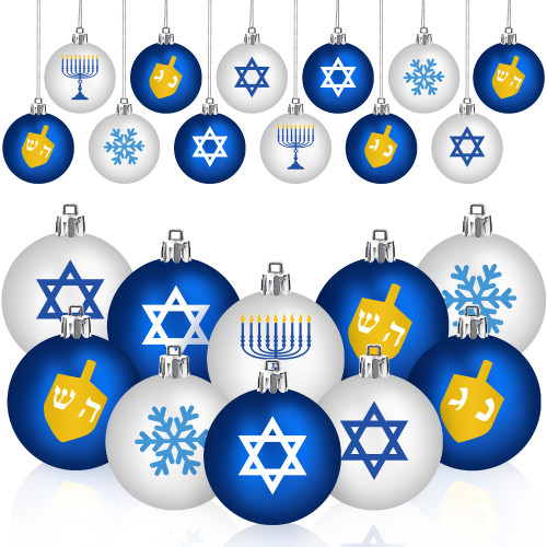 12pcs Hanukkah Decorations Ball Ornaments - Chanukah Dreidels Jewish Menorah Star of David Snowflake Balls Ornaments for Hanukkah Home Tree Hanging Decor