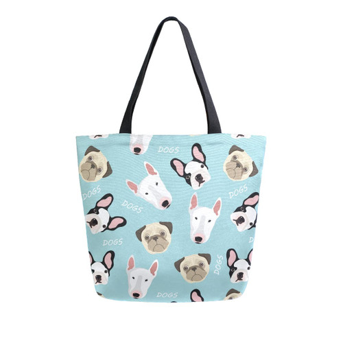 ALAZA Cute Dog Print Pug Bulldog Bull Terrier Large Canvas Tote Bag Shopping Shoulder Handbag with Small Zippered Pocket ALAZA Cute Dog Print Pug Bulldog Bull Terrier Large Canvas Tote Bag Shopping Shoulder Handbag with Small Zippered Pocket