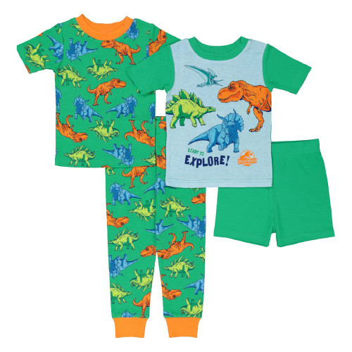 Jurassic World Boys' 4-Piece Snug-Fit Cotton Pajamas Set, DINO EXPLORER, 4T