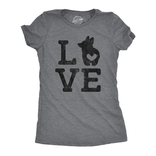 Womens Love Corgi T Shirt Funny Pet Puppy Dog Mom Animal Lover Graphic Tee Funny Womens Tee for Dog Lovers with Adult Humor Dark Grey M