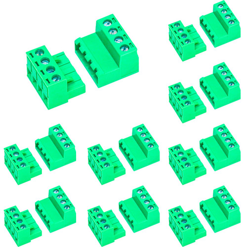 Keszoox 10 Sets 5.08mm Pitch Male & Female No Soldering Green Phoenix Type Connector 4 Pin PCB Screw Terminal Block