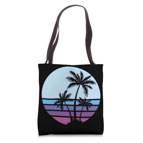 Retro Palm Tree Tropical Beach Style 80s Sunset Tote Bag