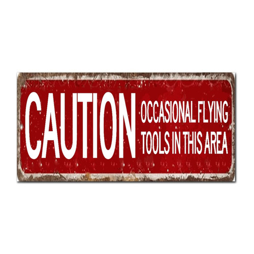 Madcolitote Rustic Father Day Wood Signs Caution Occasional Flying Tools In This Area Custom Street Sign Vintage Country Wood Plaque Farmhouse Wall Art Wall Decor for Home Man Cave 6x12in