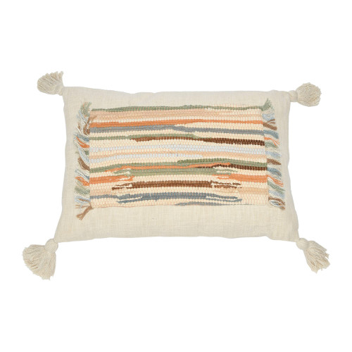 Creative Co-Op Woven Cotton Slub Lumbar Applique, Fringe and Tassels Pillow, 24" L x 16" W x 2" H, Multicolor Creative Co-Op Woven Cotton Slub Lumbar Applique, Fringe and Tassels Pillow, 24" L x 16" W x 2" H, Multicolor