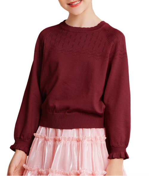 Girls Red Sweaters 10-12 Knit Pullover Crewneck Long Sleeve Sweater Tops Blouse