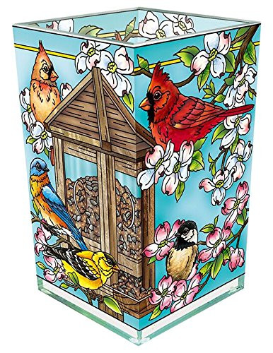 Amia Songbird and Cardinal Glass Vase/Votive, 6", Multicolor