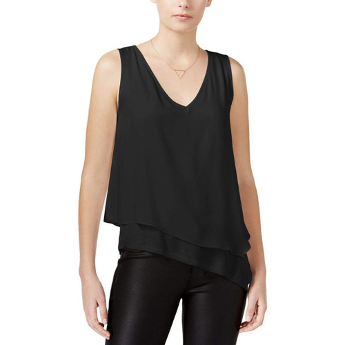 bar III Womens Layered Knit Blouse, Black, Medium