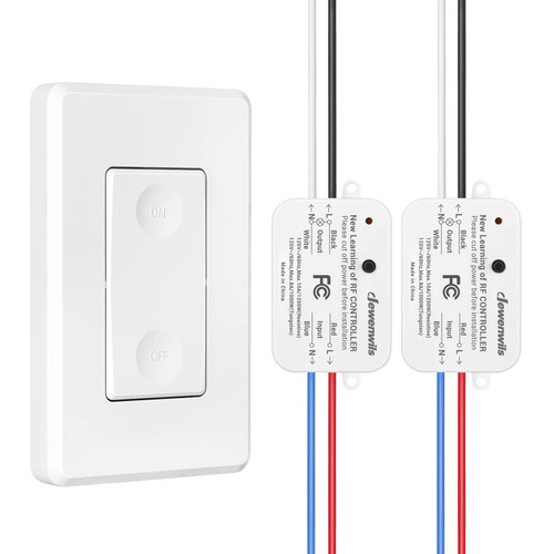DEWENWILS Wireless Light Switch and Receiver Kit, No in-Wall Wiring Required,Remote Control Wall Switch Lighting Fixture for Ceiling Lights, Fans, Lamps,100 Ft RF Range, Programmable