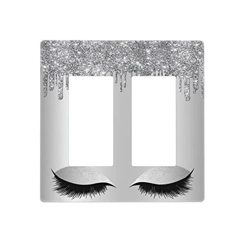 Eyelash Glitter Silver Glamorous Eyes 2 Gang Double Rocker/Decora Light Switch Cover Decorative Outlet Wall Plate Electrical Faceplate Home Bedroom Art Panel Decor Screwless Eyelash Glitter Silver Glamorous Eyes 2 Gang Double Rocker/Decora Light Switch Cover Decorative Outlet Wall Plate Electrical Faceplate Home Bedroom Art Panel Decor Screwless