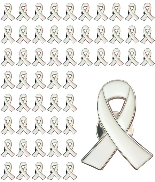 25/50/100/200pcs White Ribbon Pin White Ribbon Brooches Enamel Jewelry Pins Lung Cancer Bone Cancer Awareness Blindness Victims of Terrorism and Adoption Awareness Pins (100)