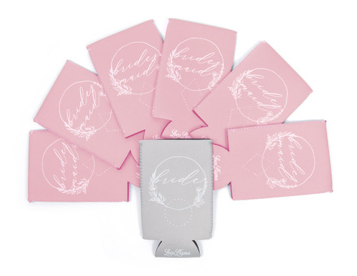 Loco Llama - Bride & Bridesmaid Slim Can Cooler Set (7) - Bridesmaid Proposal & Wedding Day Gifts - Bridal Shower Decorations - Bridal Party Favors - Bachelorette Party Supplies - Floral Dusty Rose