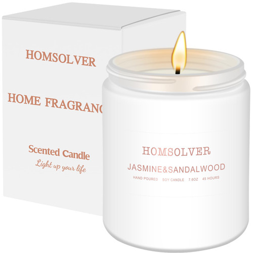 Homsolver Scented Candles, Jasmine & Sandalwood Scented Candles for Home, Soy Candles Gifts for Women, 7.6 oz Aromatherapy Candles, 50 Hours Burn Homsolver Scented Candles, Jasmine & Sandalwood Scented Candles for Home, Soy Candles Gifts for Women, 7.6 oz Aromatherapy Candles, 50 Hours Burn
