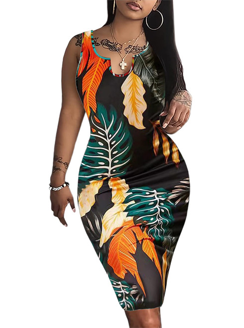 LovelyWholesale Women's Sexy Scoop Neck Midi Bodycon Dress Floral Print Sleeveless Summer Sun Dresses Black Small LovelyWholesale Women's Sexy Scoop Neck Midi Bodycon Dress Floral Print Sleeveless Summer Sun Dresses Black Small