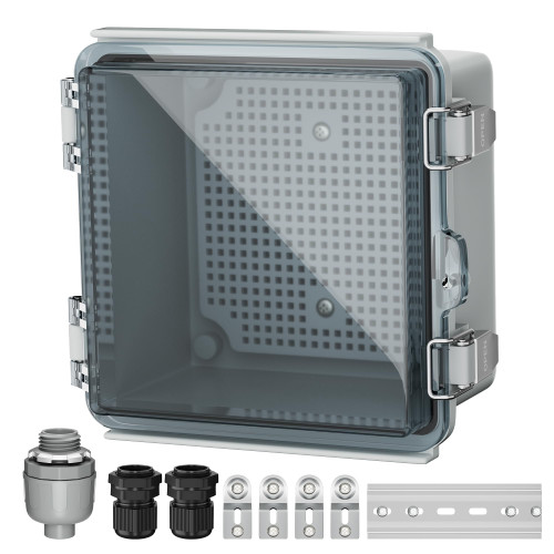 Joinfworld 6x6x4 Outdoor Electrical Box Weatherproof Junction Box Plastic IP67 Waterproof Project Box Nema Enclosure for Electronics WiFi Network with Hinged Clear Cover