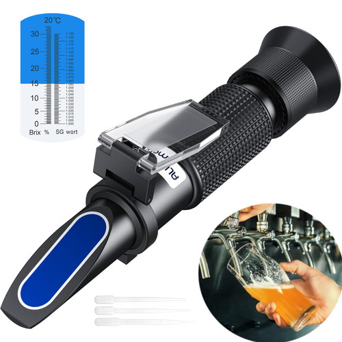 ALLmeter 0-32% Brix Refractometer with ATC Dual Scale Specific Gravity 1.000-1.130 & Brix Hydrometer Wine Making Beer Home Brewing Homebrew Brix Meter Fruit Sugar Content