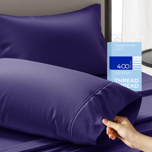 THREAD SPREAD Glee King Size Pillow Cases 2 Pc, Soft Smooth Cotton Pillowcases, 400 Thread Count Sateen Weave, Dark Purple Pillow Covers - Perfect for Home, Hotels Hospital Use