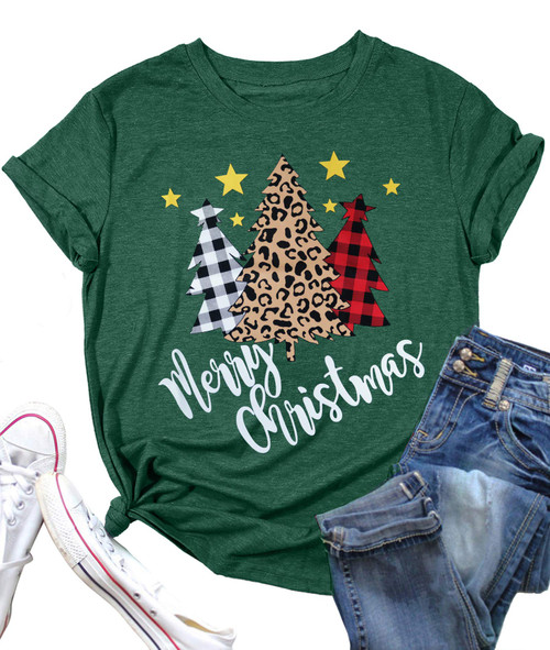 MAIHUN Merry Christmas Shirts for Women Leopard Plaid Christmas Trees Shirt Xmas Holiday Tee Tops MAIHUN Merry Christmas Shirts for Women Leopard Plaid Christmas Trees Shirt Xmas Holiday Tee Tops
