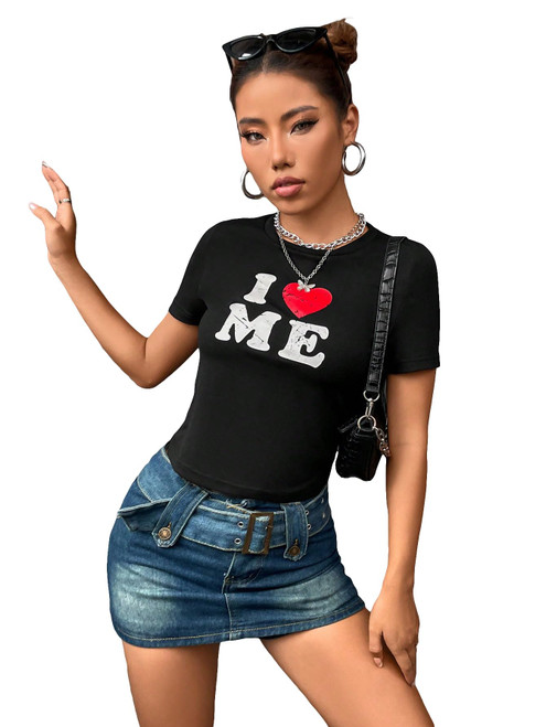 SOLY HUX Women's Letter Heart Print Short Sleeve Crop Top Y2k Graphic Tee T Shirts Black Letter XS SOLY HUX Women's Letter Heart Print Short Sleeve Crop Top Y2k Graphic Tee T Shirts Black Letter XS