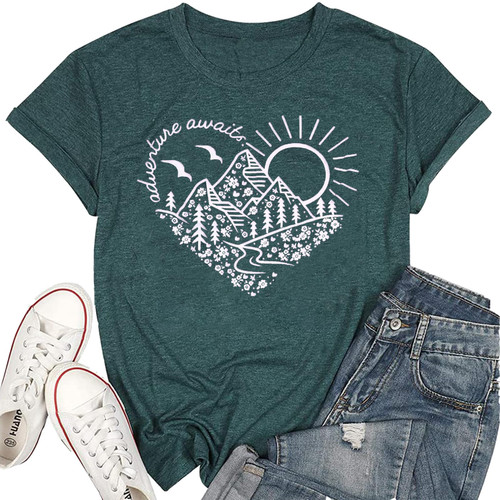 Adventure Awaits T-Shirt Women Outdoor Graphic Tee Shirt Nature Hiking Camping Tee Shirts Travel Shirt Green Adventure Awaits T-Shirt Women Outdoor Graphic Tee Shirt Nature Hiking Camping Tee Shirts Travel Shirt Green